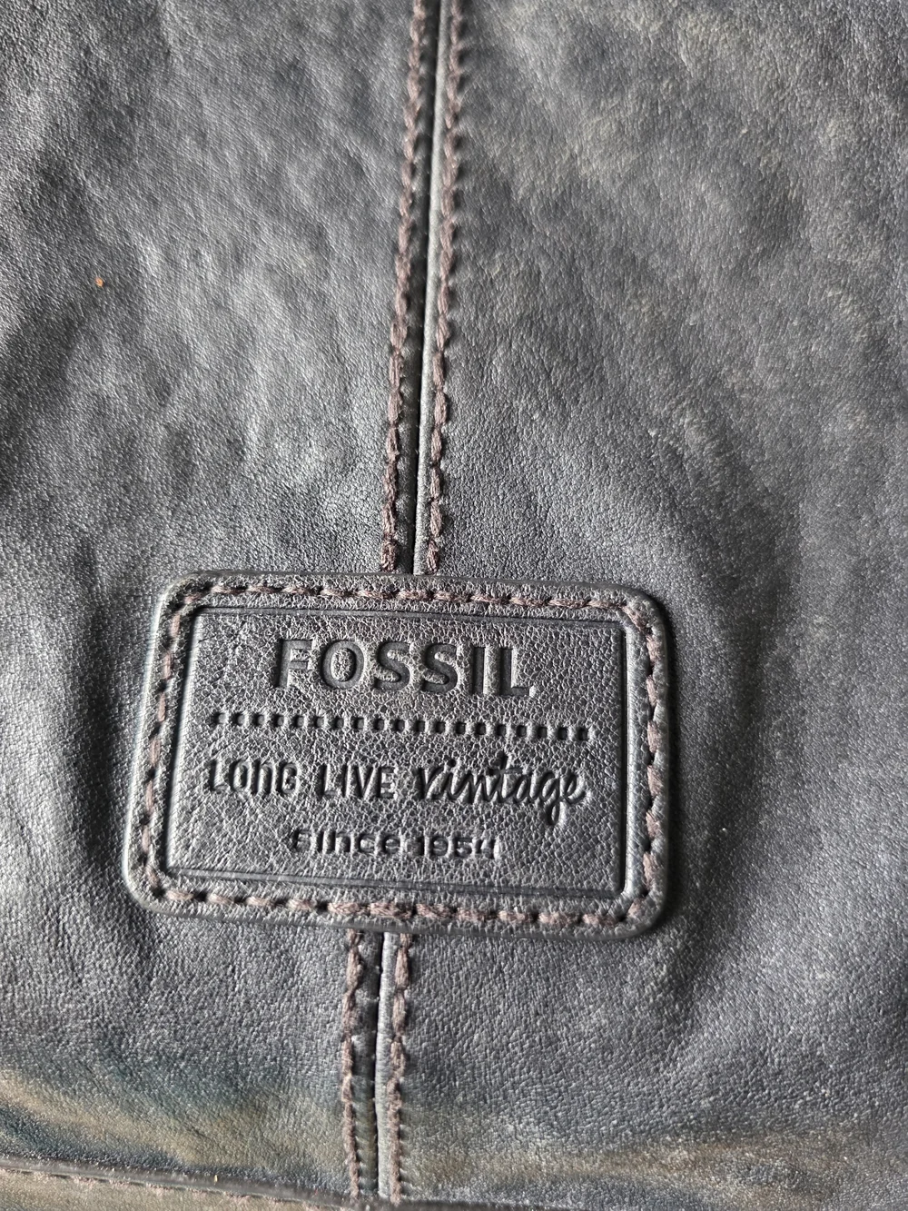 Fossil Long Live Vintage Black Pewter Metallic Leather Cargo Satchel Bag Y2K